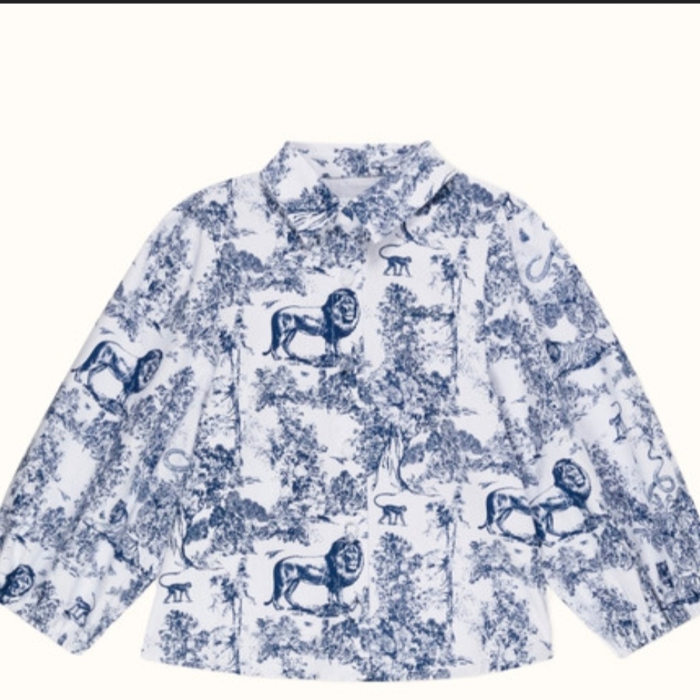 Women's Blue and White Button Down Shirt